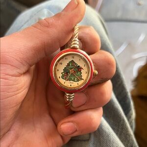 Christmas Tree Dial Holiday Bracelet Watch - Red & Gold